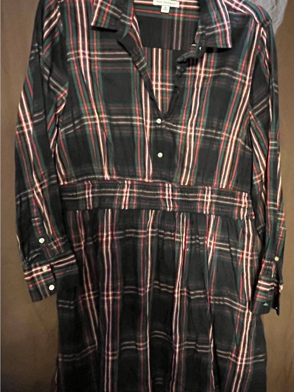 Black and Pink Plaid Midi Shirt Dress